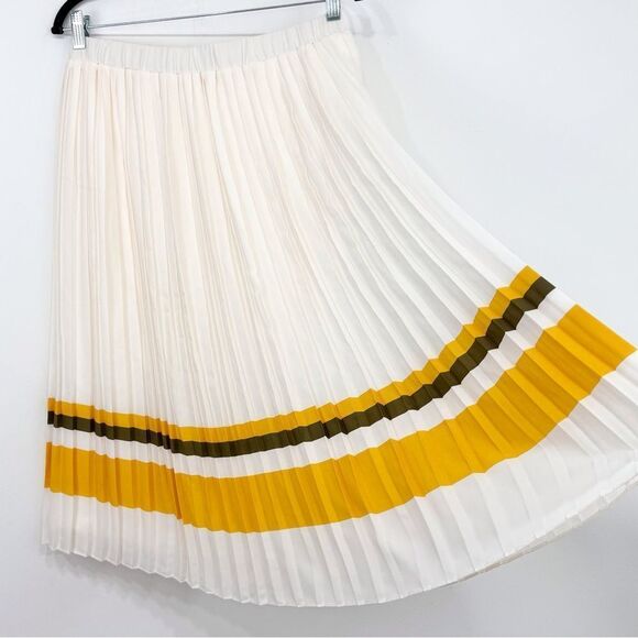 Banana Republic Factory Cream Pleated Yellow Green Hem Stripe A-Line Skirt NEW - Picture 9 of 16